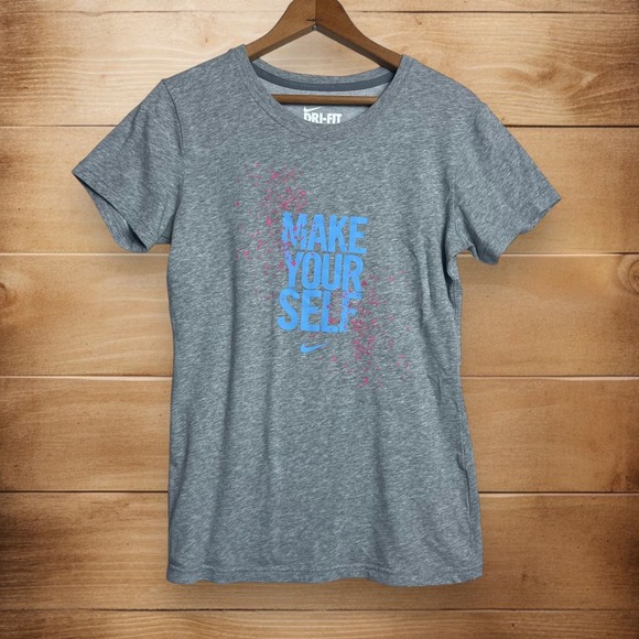 Nike Womens Gray Slim‎ Fit T-Shirt Make Yourself Size Medium - Picture 1 of 5
